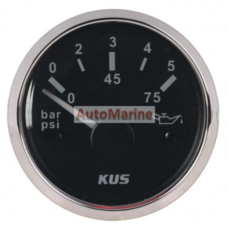 Kus Oil Pressure Gauge - 52mm - Black Face with Silver Bezel