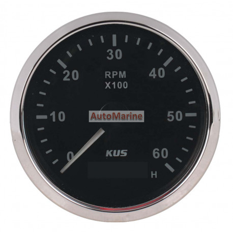 Kus Tachometer 6000RPM - 85MM - Black Face with Silver Bezel