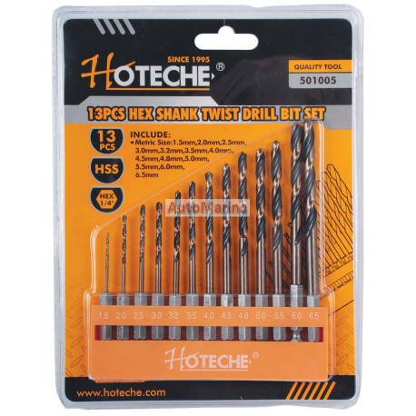 Hoteche 13 Piece HSS Hex Shank Twist Drill Bit Set